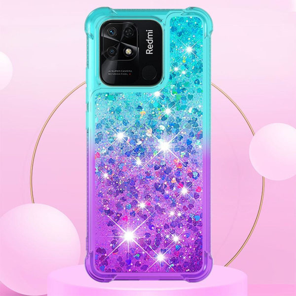 SKALO Xiaomi Redmi 10C Kvicksand Glitter Hjärtan TPU-skal - Turkos-Lila multifärg
