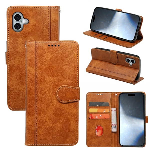 SKALO iPhone 16 Flip Cover m. pung i PU-læder - Brun Brown