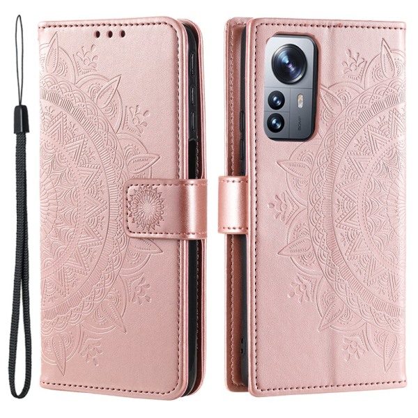 SKALO Xiaomi 12 Pro Mandala lompakkokotelo - Ruusukulta Pink gold