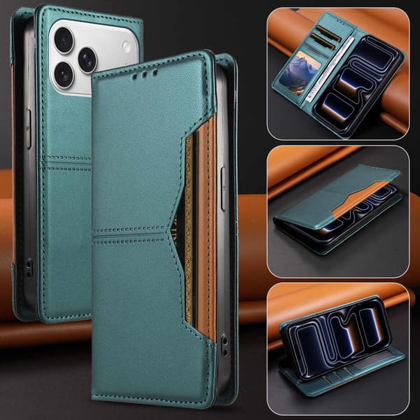 SKALO PU-Läder Plånboksfodral för iPhone 18 Pro Max - Grön Grön
