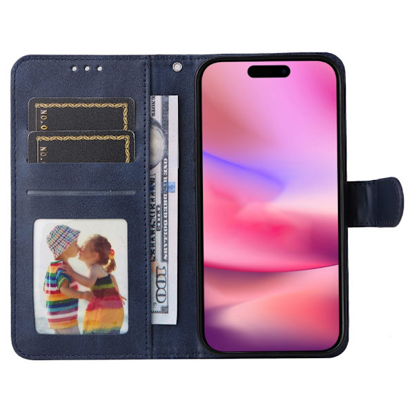 SKALO iPhone 16 PU-Läder Plånboksfodral - Fler färger Blå