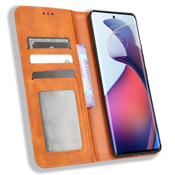SKALO Motorola Edge 30 Fusion 5G Embossed Premium Plånboksfodral - Brun Brun