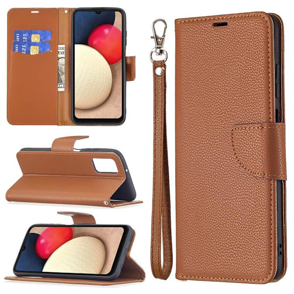 SKALO Samsung A02s / A03s Premium Litchi Plånbok - Brun Brown