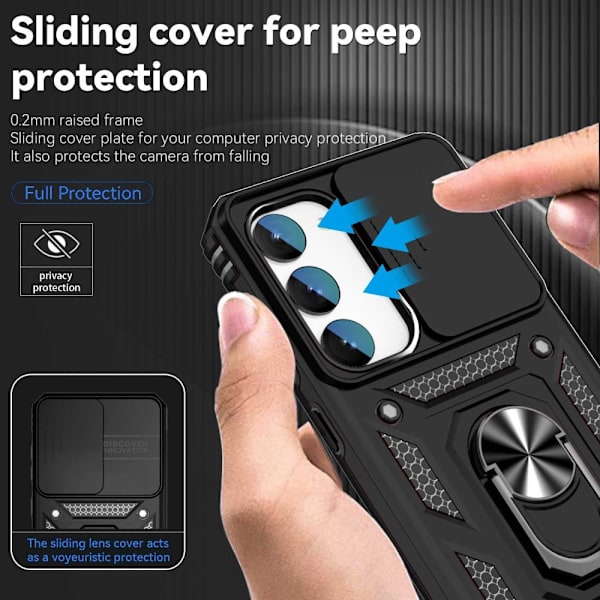 SKALO Samsung S23 Plus Armor Hybrid Metal Ring Camera Slider - Sort Black