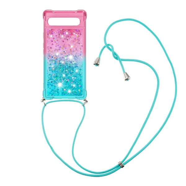 SKALO Google Pixel 7a Kvicksand Glitter Mobilhalsband - Rosa-Turkos multifärg