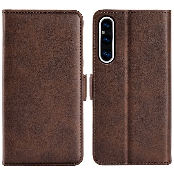 SKALO Sony Xperia 1 V Premium Wallet Lompakkokotelo - Ruskea Brown
