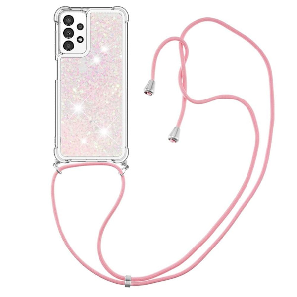 SKALO Samsung A13 4G Kvicksand Glitter Mobilhalsband - Rosa Rosa