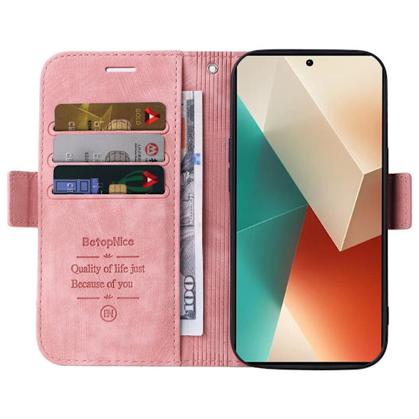 SKALO Xiaomi Redmi Note 13 5G BETOPNICE 001 Lompakkokotelo PU-nahkaa - Pinkki Pink