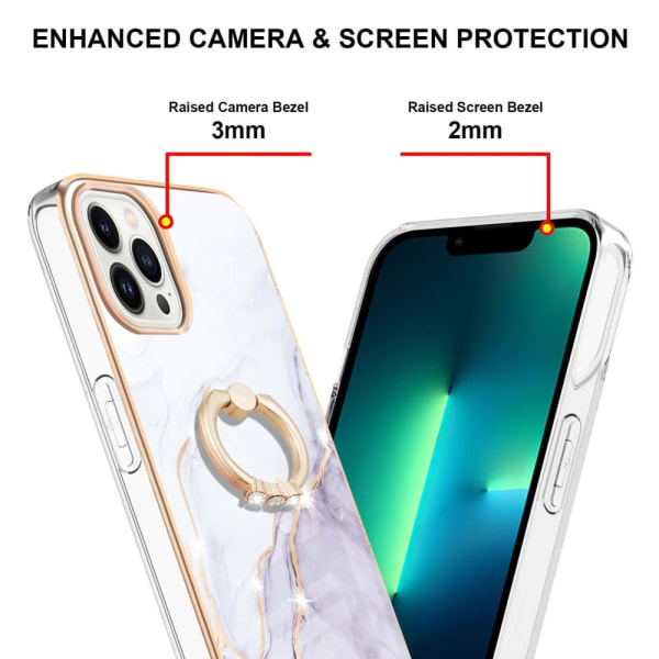 SKALO iPhone 14 Pro Marmor TPU Skal Med Ring - Motiv 3 multifärg