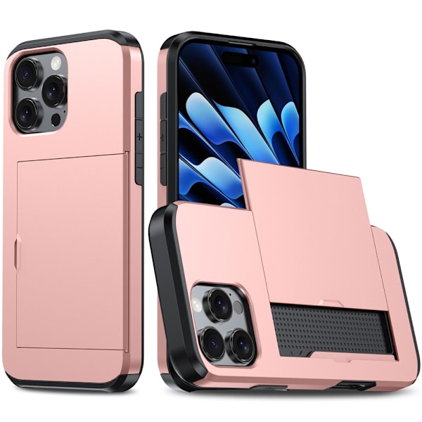 SKALO iPhone 16 Pro Armor Suojakuori korttikotelo - Ruusukulta Pink gold
