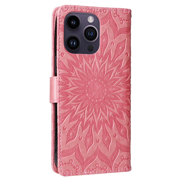 SKALO iPhone 15 Pro Max Mandala lompakkokotelo - Pinkki Pink
