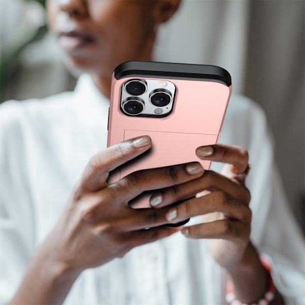 SKALO iPhone 16 Pro Armor Suojakuori korttikotelo - Ruusukulta Pink gold