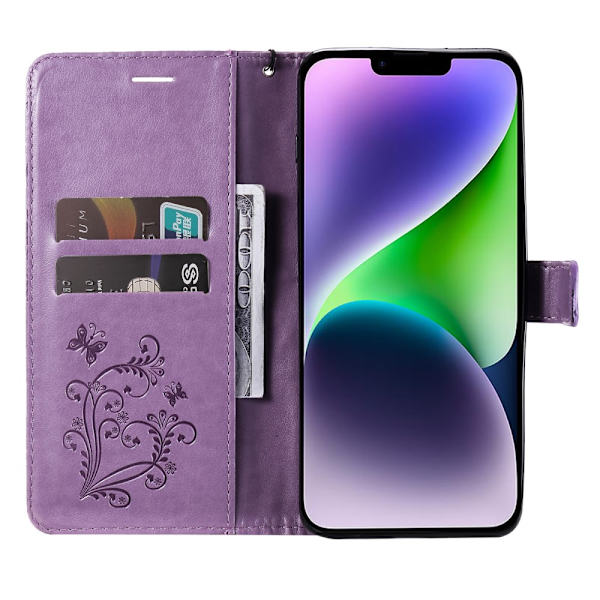 SKALO iPhone 15 Plus Mandala Butterfly lompakkokotelo - Violetti Purple