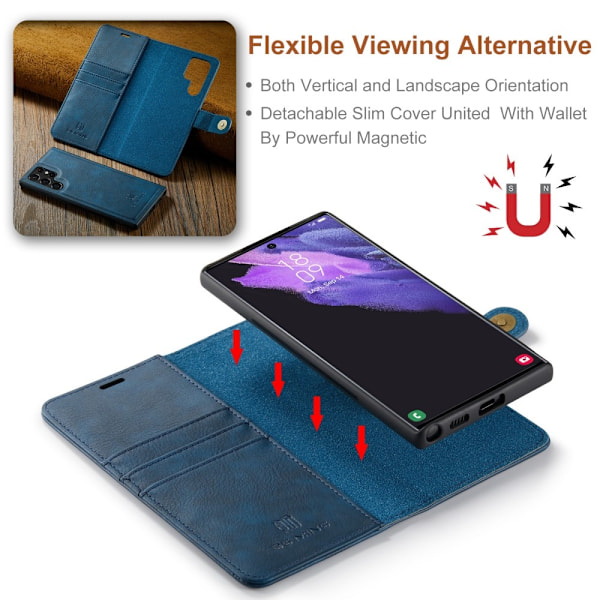 DG MING Samsung S25 Ultra 2-i-1 Magnet Flip Cover - Blå Blue
