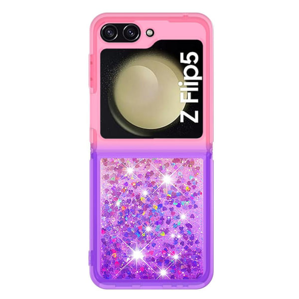 SKALO Samsung Z Flip5 Kvicksand Glitter Hjärtan TPU-skal - Rosa-Lila multifärg