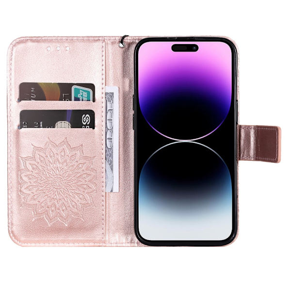 SKALO iPhone 15 Pro Max Mandala lompakkokotelo - Ruusukulta Pink gold