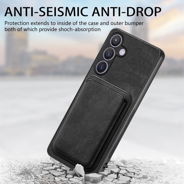 SKALO Samsung S24+ PU-nahkakuori, jossa on irrotettava magneettinen lompakko - Musta Black