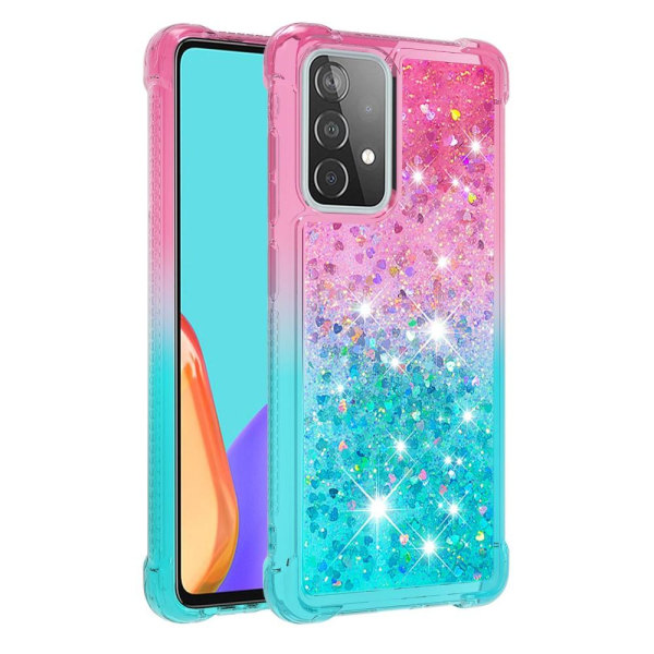 SKALO Samsung A52/A52s Kvicksand Glitter Hjärtan TPU-skal - Rosa-Turkos multifärg