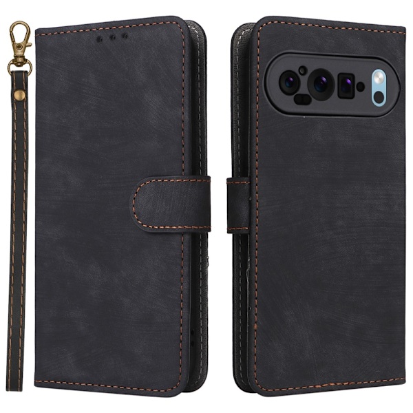 SKALO Google Pixel 9 Pro XL Flip Cover m. pung i PU-læder - Sort Black