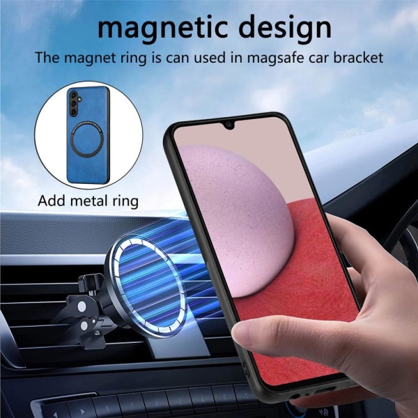 SKALO Samsung A14 4G/5G PU Nahka Hybrid Magnetic Ring Suojakuori - Sininen Blue