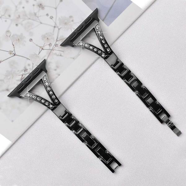 SKALO Smalt Metallarmband Bling Apple Watch Series 1-3 38mm - Fler färger Svart