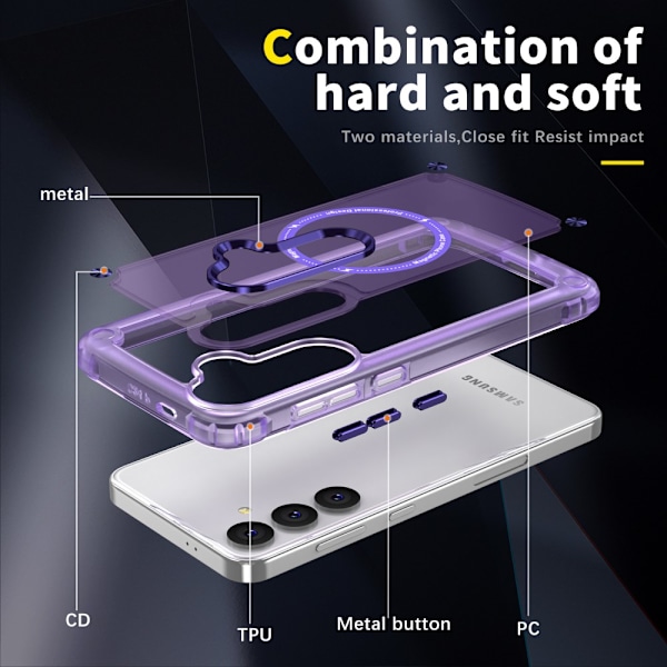 SKALO Samsung S24 Läpinäkyvä TPU Magneetti/Metal Suojakuori - Violetti Purple