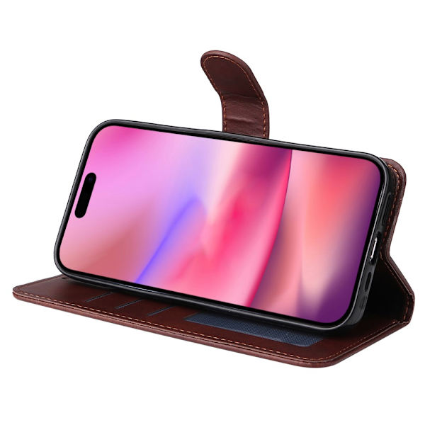 SKALO iPhone 16 PU-Läder Plånboksfodral - Fler färger Brun