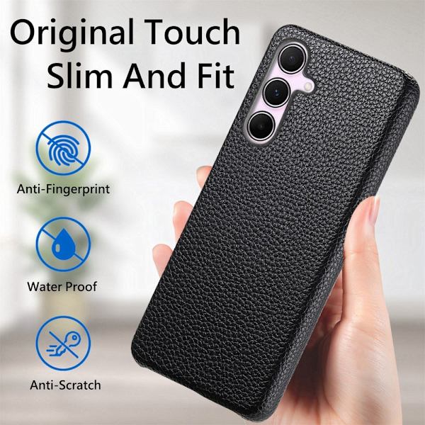 SKALO Samsung A55 5G PU-Läder Litchi Skal - Svart Svart