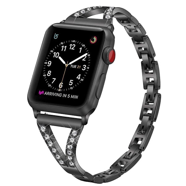 SKALO Kapea metallinen rannekoru Bling Apple Watch Series 4-6 40mm - Valitse väri Black