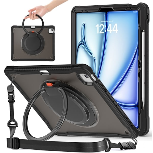SKALO iPad Pro 12.9 (Gen 4/5/6) Erittäin Iskunkestävä Armor-rengas Olkahihnalla Suojakuori - Musta Black