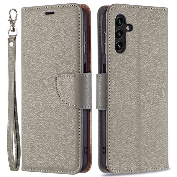 SKALO Samsung A04s 4G Premium Litchi Flip Cover - Grå Grey