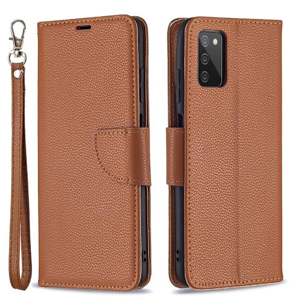 SKALO Samsung A02s / A03s Premium Litchi Plånbok - Brun Brown