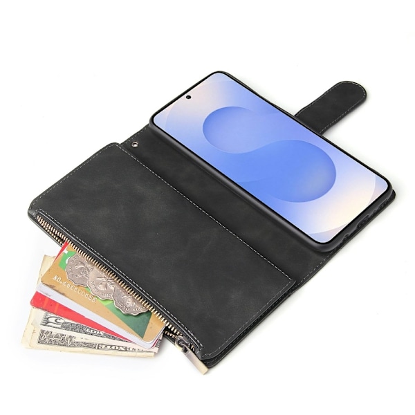 SKALO Samsung S25 Edge Zipper PU-læder Flip Cover - Sort Black