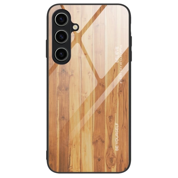 SKALO Samsung A15 5G Wood karkaistu lasi TPU-suojakuori - Vaalea Light brown