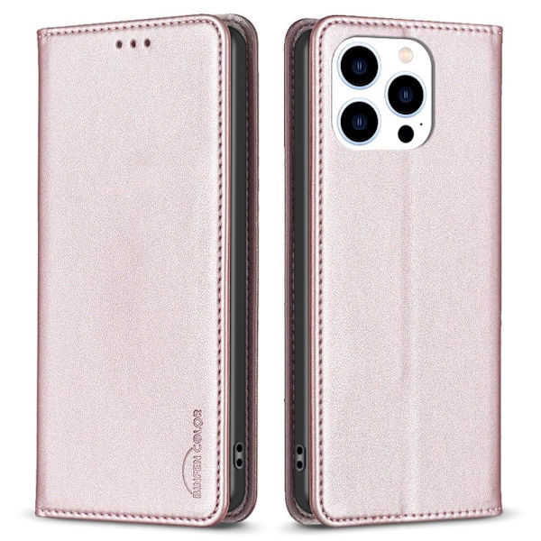 iPhone 15 Pro Max BINFEN COLOR Embossed Plånboksfodral - Roséguld Rosa guld