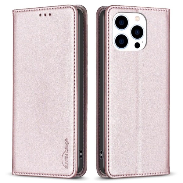 iPhone 15 Pro Max BINFEN COLOR Kohokuvioitu Lompakkokotelo - Ruu Pink gold