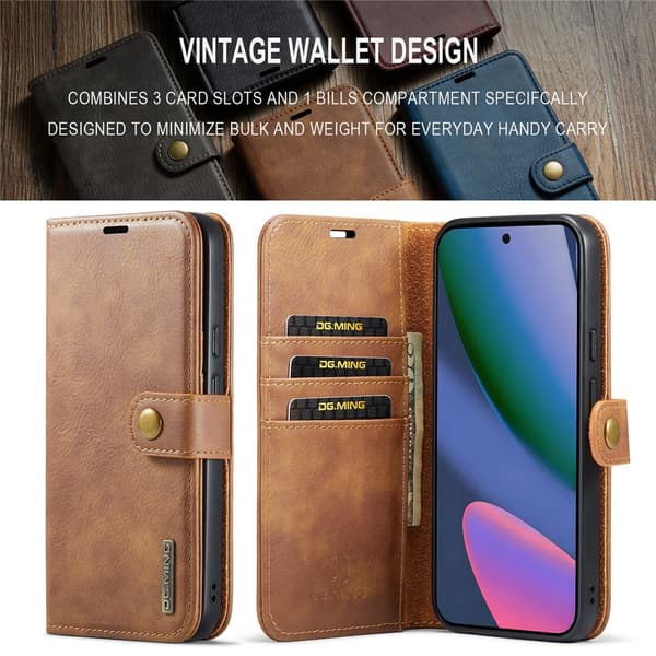 DG MING 2-i-1 Magnet Flip Cover til Google Pixel 11 Pro XL - Brun Brown