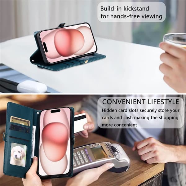 SKALO PU-Läder Envelope Plånboksfodral för iPhone 18 Pro - Grön Grön