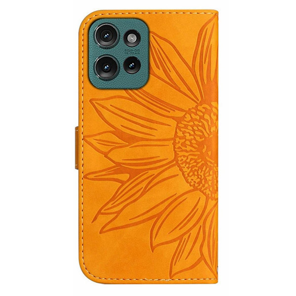 SKALO Motorola Edge 50 Neo 5G Embossed Flower Plånboksfodral i PU-Läder - Gul Gul