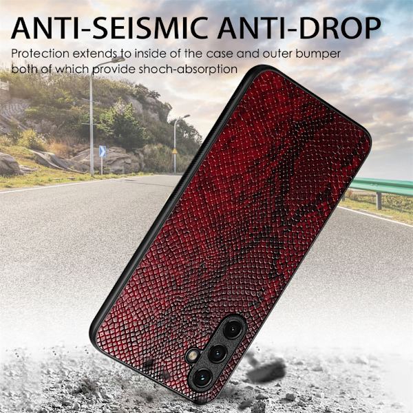 SKALO Samsung A14 4G/5G Snakeskin PU-læder Hybrid Cover - Brun Brown