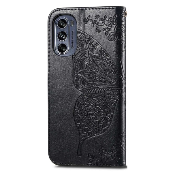 SKALO Motorola Moto G62 5G Mandala Butterfly Flip Cover - Sort Black