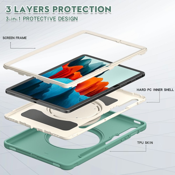 SKALO Samsung Tab S9/S9 FE Extra Stöttåligt Armor Ring Skal - Gr Grön