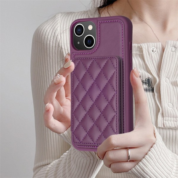 SKALO iPhone 15 Tikattu Suojakuori Lompakolla - Tumman violetti Dark purple
