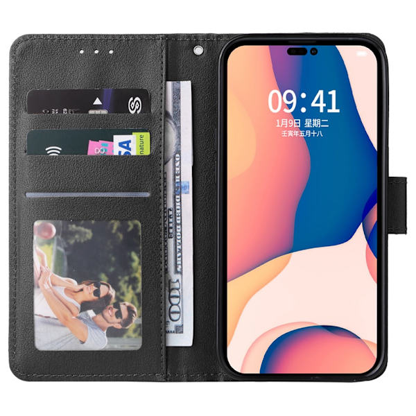 SKALO iPhone 15 Plus Flip Cover m. pung i PU-læder - Sort Black