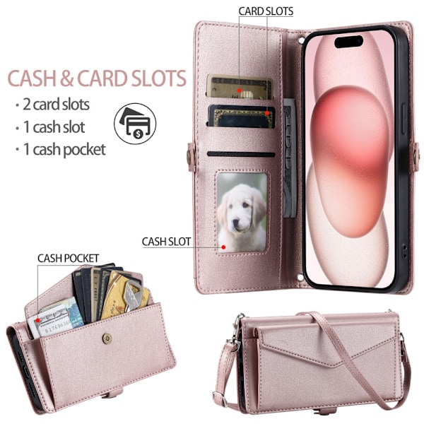 SKALO iPhone 16 Plus Evelope Clutch 5-Fack - Roséguld Rosa guld