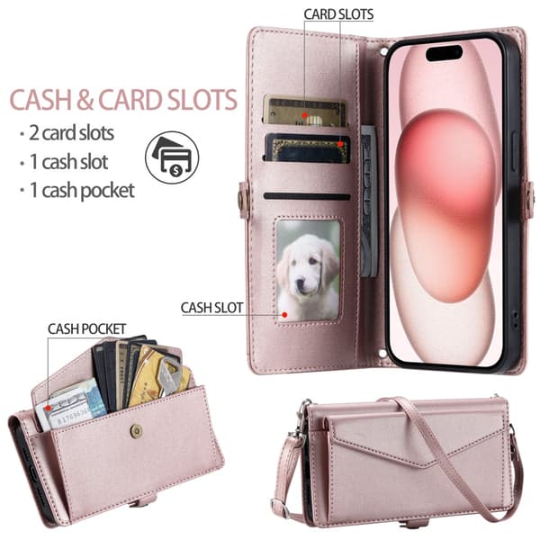 SKALO iPhone 16 Plus Evelope Clutch 5-RUM - Rosa guld Pink gold