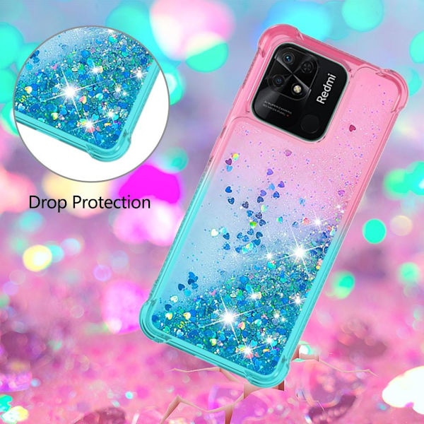 SKALO Xiaomi Redmi 10C Kvicksand Glitter Hjärtan TPU-skal - Rosa-Turkos multifärg