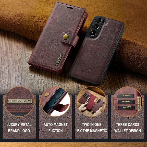 DG MING Samsung S24 2-in-1 magneetti lompakkokotelo - Punainen Red