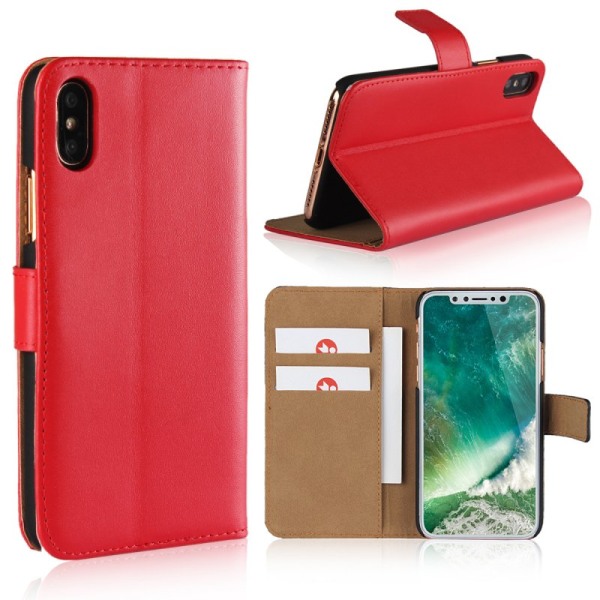 SKALO iPhone XS Max Flip Cover m. Pung i Ægte Læder - Vælg farve Red
