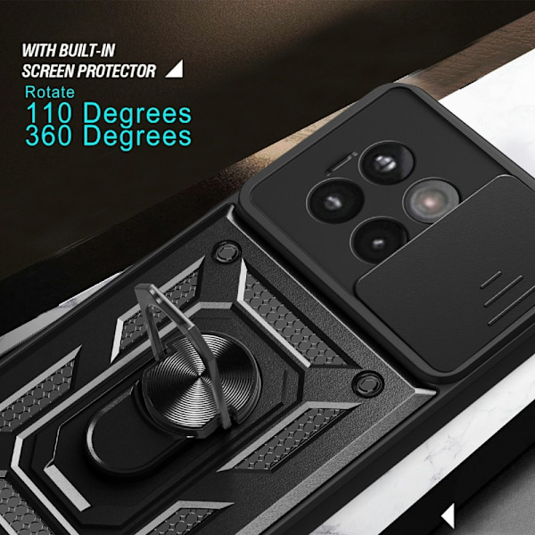 SKALO OnePlus 13R Armor Metallring Kameraslider Cover - Sort Black